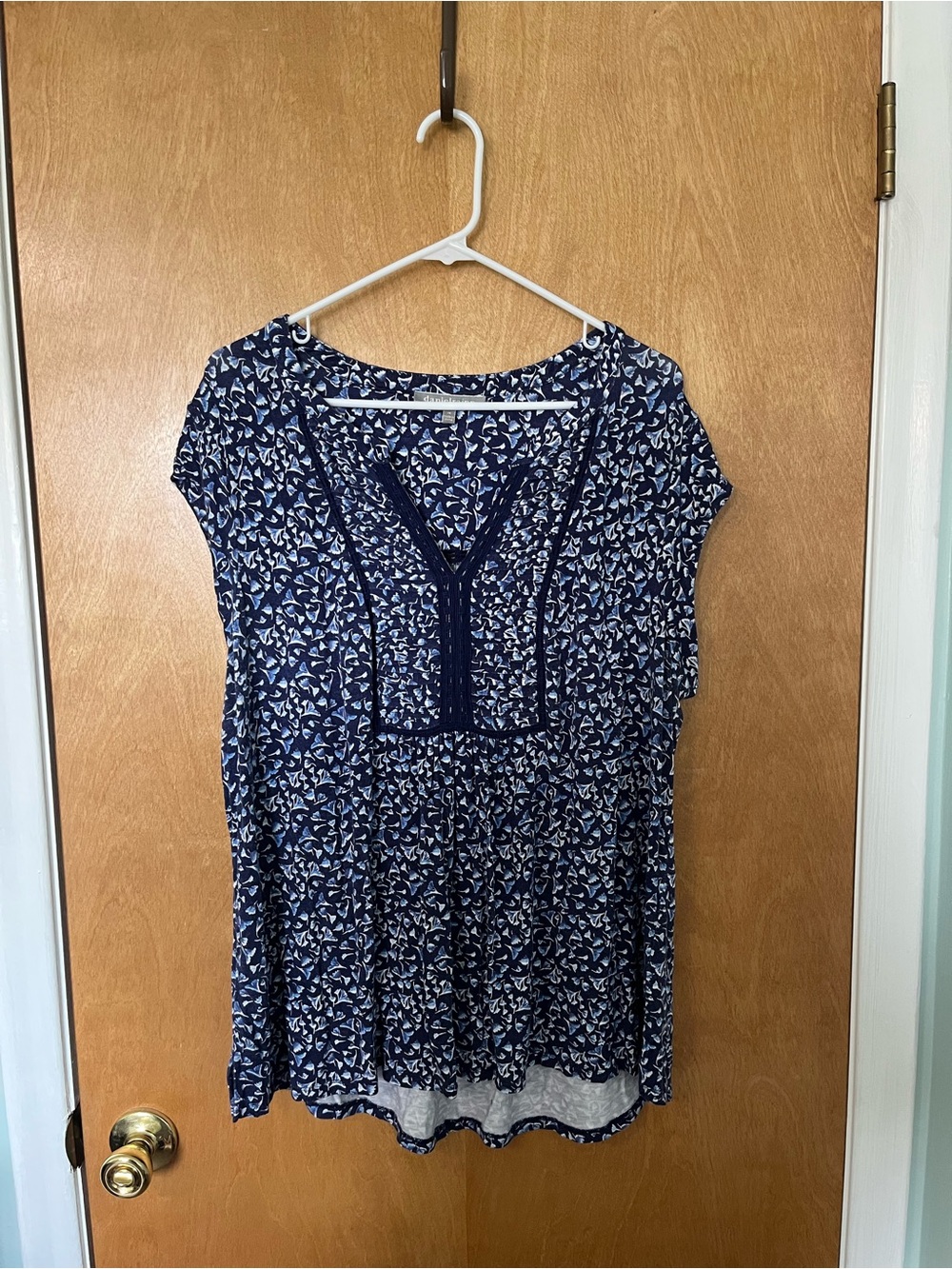 Daniel Rainn Women’s Plus-Size Blue Patoka Pleated Split Neck Knit Top | Size 1X